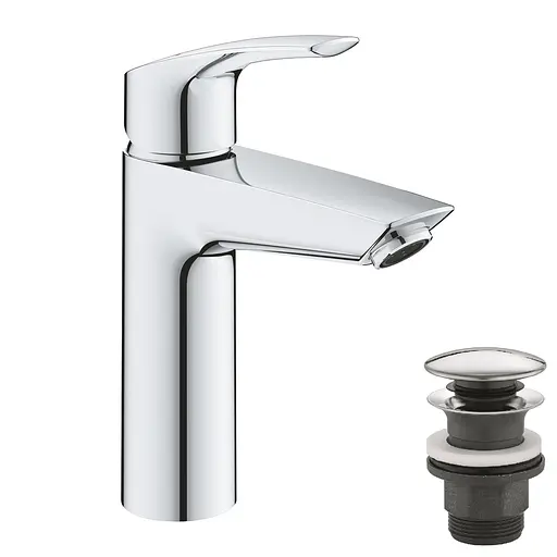 Смеситель для умывальника M-Size + нажимной донный клапан Grohe Eurosmart New 23923003 Хром - фото 1