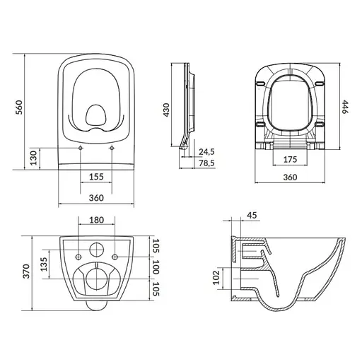 Унітаз підвісний CET B245 Cersanit Virgo CleanOn з дюропластовим Slim сидінням SoftClose+QuickRelease 30412 - фото 4