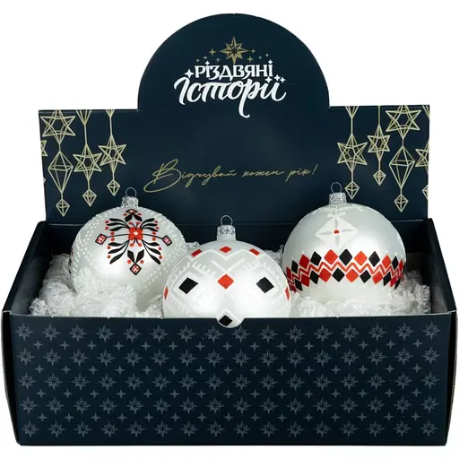 Набір ялинкових прикрас Різдвяні історії Код нації: Чернігівщина 3 кулі скло (4820001154863)