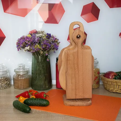 Комплект из четырех деревянных разделочных досок с подставкой для кухни, Woodly Коричневый 85901 - фото 3