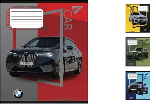 Зошити учнівські 24 аркуша лінія. YES Colour car, 20 шт. в упаковці