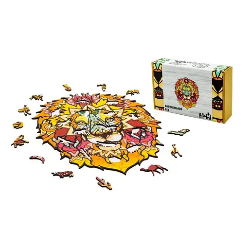 Фигурный деревянный пазл A4 Африканский Лев PuzA4-00706, 64 детали - фото 2