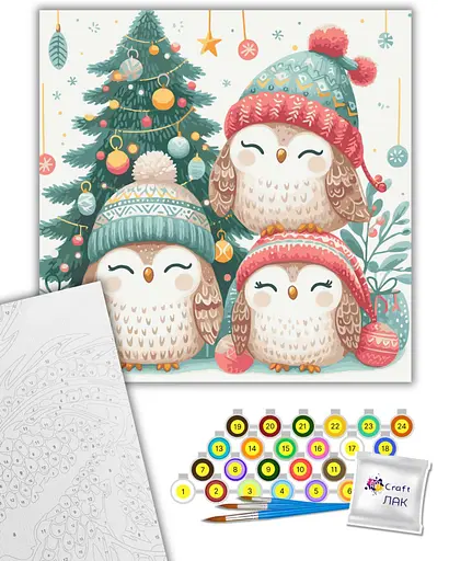Набір для розпису ArtCraft Різдвяні совенята 40 x 40 см (11586-AC) - фото 2
