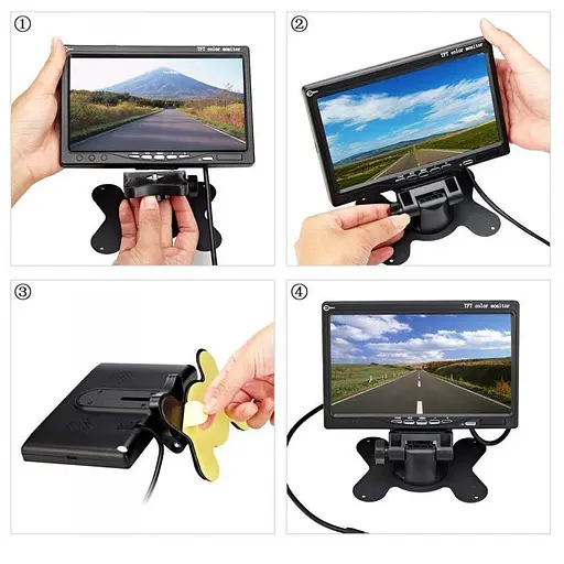 Автомобильный монитор 7 дюймов для камеры заднего вида Podofo R09+, 2 AV входа, крепление на торпедо (100769) - фото 4