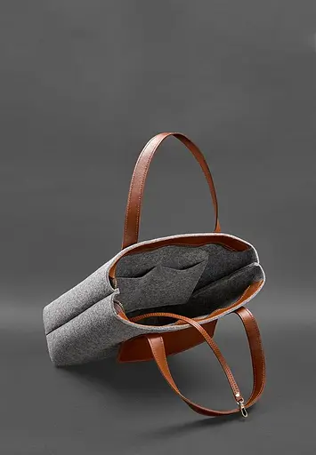 Фетрова жіноча сумка Шоппер D.D. з шкіряними коричневими вставками - фото 6