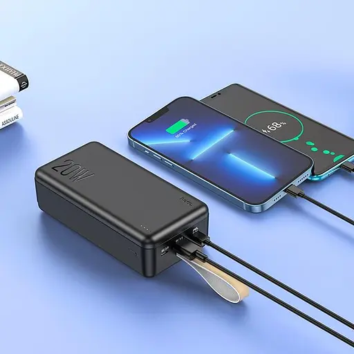 Зовнішній акумулятор Hoco J87B Tacker power bank 30000mAh 3 виходи чорний - фото 4
