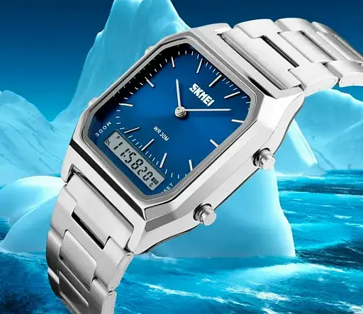 Наручний чоловічий годинник Skmei 1220 Tango Сріблястий з синім - фото 8