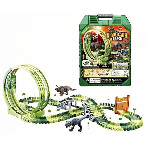 Трек CF 2253, 144 деталей с машинкой на батарейках, подсветкой, 2 фигурками динозавров - фото 2