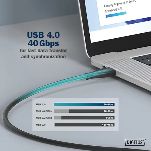 Digitus Кабель USB-C заряджання/синхронізації, 1м, USB 4.0 Gen3, 40G, 240W, 8K, силіконовий, чорний - фото 9