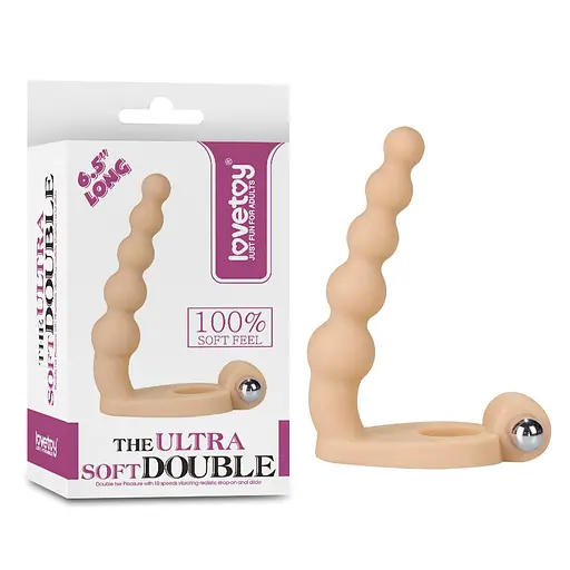 Анальная пробка с эрекционным кольцом The Ultra Soft Double 16.5 см (телесный) - фото 7
