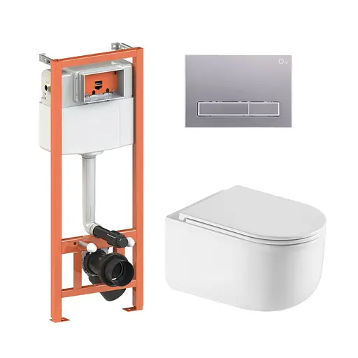 Подвесной унитаз Qtap Taurus Ultra Quiet + инсталляция Qtap Nest 4 в 1 (линейная клавиша Satin), Белый - фото 1