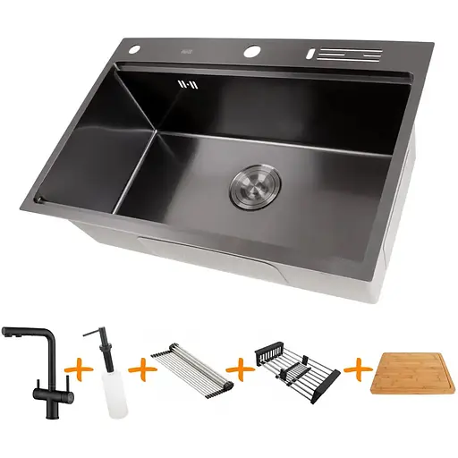 Комплект чорної мийки на кухню та змішувача Nett з нержавіючої сталі NB-7048 - фото 10