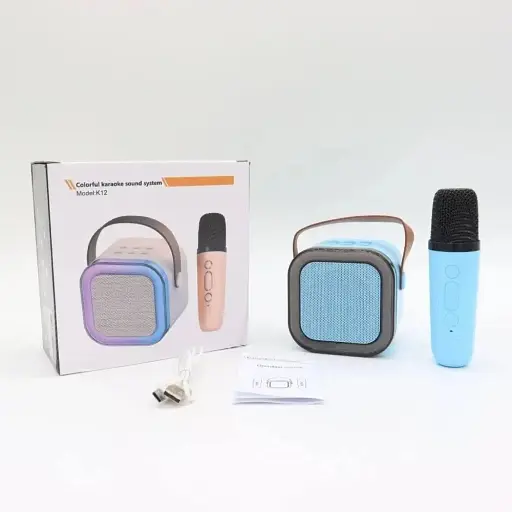 Портативна колонка-караоке + мікрофон, K12, Блакитна / Блютуз колонка з підсвічуванням / Караоке мікрофон - фото 3