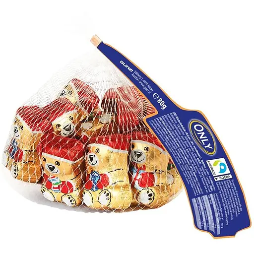 Рождественские фигурки Only мишки из молочного шоколада в сеточке 80 г