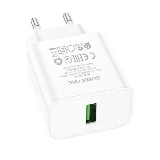 Зарядний пристрій Borofone BA72A USB QC 18W білий - фото 4
