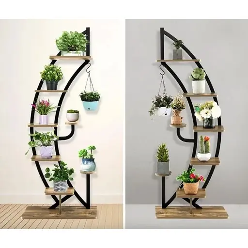 Стеллаж для цветов Costway Ruta в форме полумесяца коричневый - фото 3