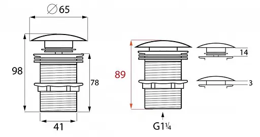 Донний клапан для умивальника Yoka click-clack black з переливом BK.POP-14-ZP-BLK, Чорний матовий - фото 2