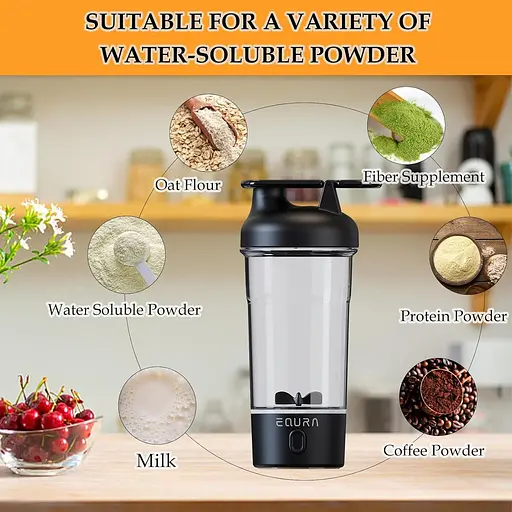 Шейкер EQURA E-Pulse, електричний міксер для протеїнових коктейлів об'ємом 750 мл зі світлодіодним підсвічуванням, 2 режими змішув - фото 3