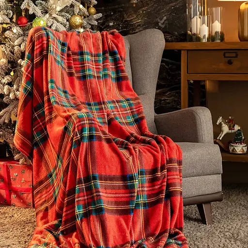 Плед Love You Классическая клеточка 150x200 см велсофт красный (9115) - фото 2