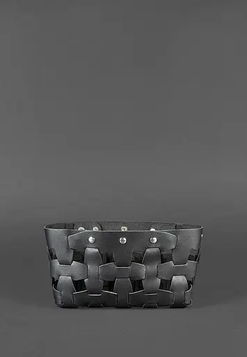 Шкіряна плетена жіноча сумка Пазл S чорна Krast - фото 3