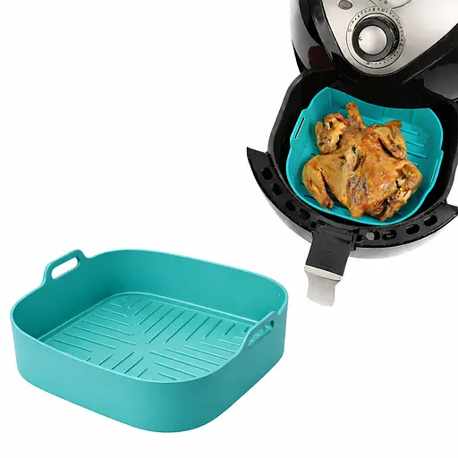 Квадратная плотная силиконовая форма для аэрогриля, духовки и мультипечи с ребристым дном 21.5х21.5 см Бирюзовый 88288 - фото 2