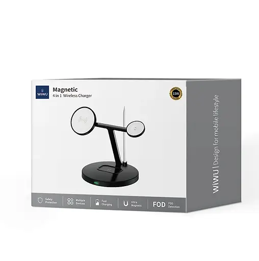 Бездротовий зарядний пристрій Wiwu Wi-W032 Magnetic Cableless Charger 4in1 Чорний - фото 2
