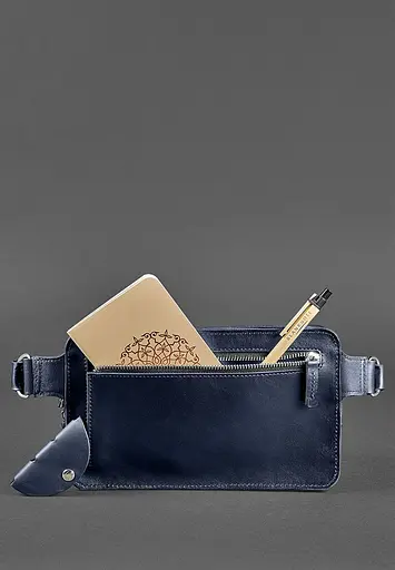 Шкіряна поясна сумка Dropbag Maxi темно-синя - фото 6