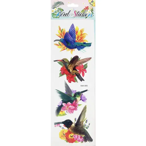 Набор голографических наклеек "Колибри" Bambi FAX-005, 14х43 см, 8D, 4 картинки - фото 1