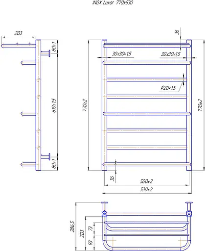 Водяна рушникосушка Mario Inox Люксор 770x530/500 1.7.044586.P, Хром, нижнее - фото 4