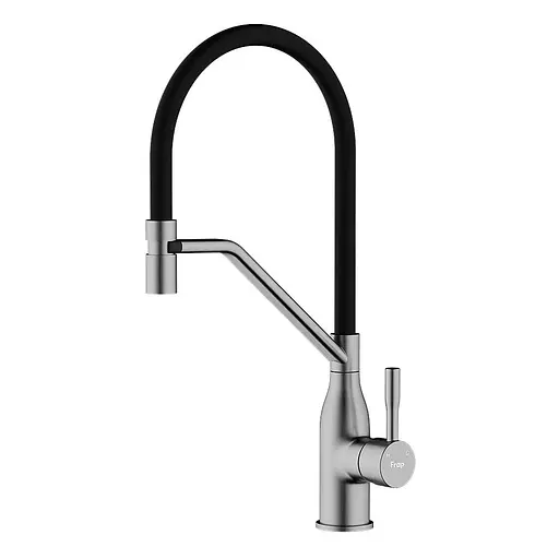 Змішувач для кухні гнучкий вилив збройова сталь Frap F4497-9 Графітовий хром - фото 1