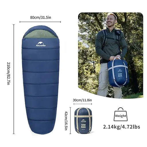 Спальник с капюшоном Naturehike MJ600 CNK2300SD014, темно-голубой - фото 2