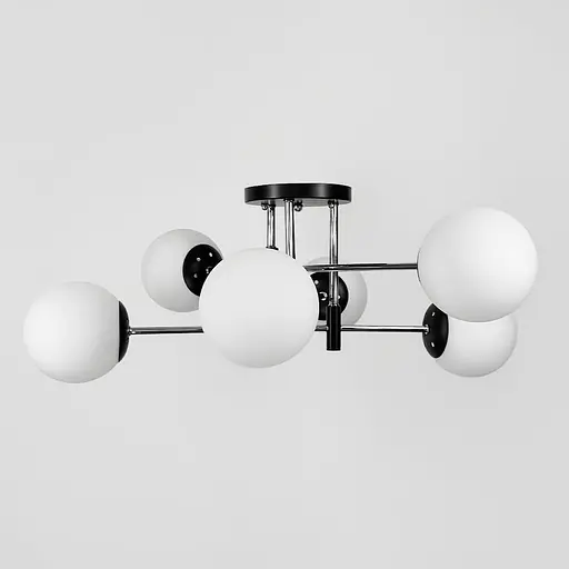 Потолочная люстра на 6 белых плафонов Ø 65 см | Ст. 91177/6 CH+BK+WT | Line F - фото 2