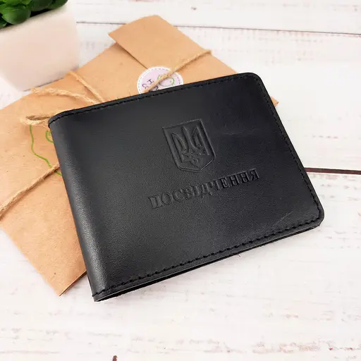 Обложка на удостоверение с гербом кожаная черная (для документов размером до 7*9,5 см) - фото 9