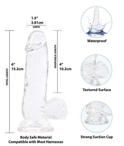 Прозорий фалоімітатор Addiction - Clear Dildo with Balls 6″, віброкуля в подарунок - фото 2