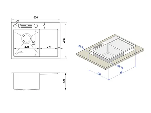 Кухонна мийка накладна з лівим крилом Nett NS-6045(L), Нержавіюча сталь - фото 10