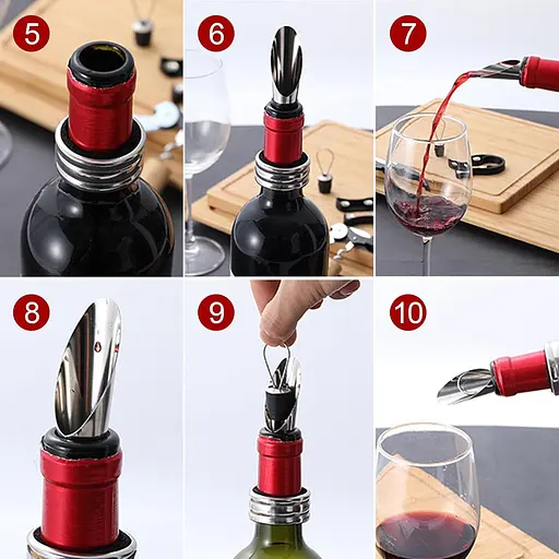 Набор аксессуаров для вина (штопор, пробка для вина, нож для снятия фольги, насадка-аэратор, кольцо от капель) 88297 - фото 9