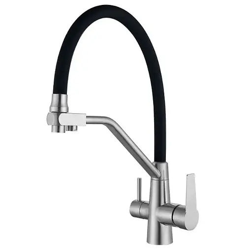 Змішувач для кухні на дві води з гнучким виливом Mixxus FUL-021 MX0787 Нержавіюча сталь - фото 1