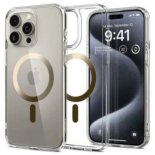 Чохол Spigen Ultra Hybrid MagFiдля iPhone 15 Pro (6.1") Gold ACS06718 прозорий протиударний