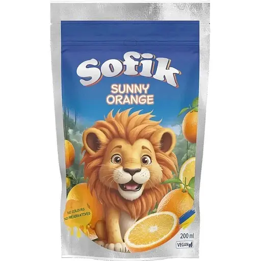 Напиток соковый Sofik Sunny Orange со вкусом апельсина безалкогольный негазированный 200 мл																												