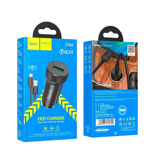 Адаптер автомобильный HOCO Micro USB Cable Level single port car charger Z49A 18W black - фото 5
