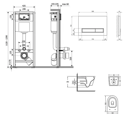 Набір Q-tap Nest 4 в 1 підвісний унітаз Jay Ultra Quiet 520x360x320 + комплект інсталяції QT07335175W48180 - фото 8