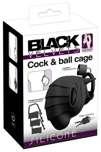 Мужской пояс верности Black Velvets Cock & Ball Cage 10 см черный - фото 2