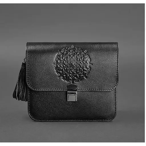 Кожаная женская бохо-сумка Лилу черная - фото 1