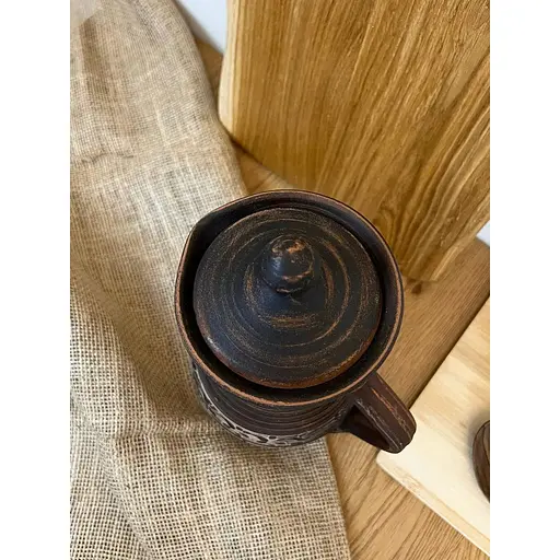 Компотник 1.5 литра керамический (глиняный) резной с ручкой   - фото 6