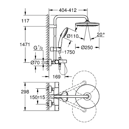 Душова система термостатична Grohe QuickFix Vitalio Start System 250 26988001, Хром - фото 2