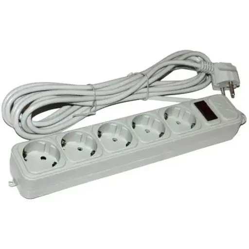Фильтр сетевой Maxxter, 5 розеток, 3 м, Grey, 10А, до 2.2 кВт, выключатель, заземление, 3x0.5 мм² (SPM5-G-10G) - фото 1