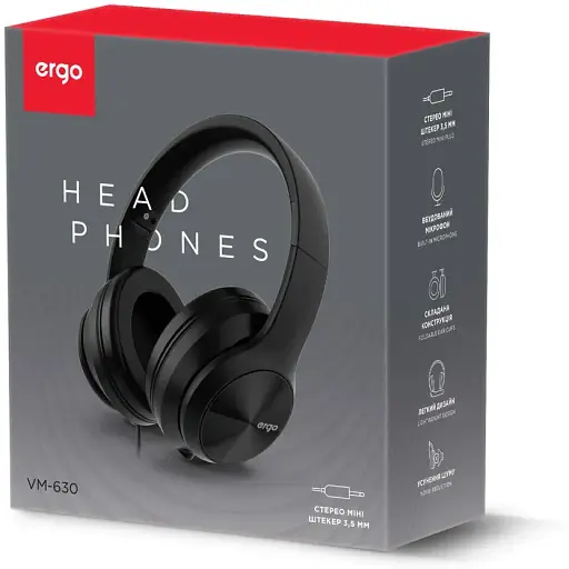 Навушники Ergo HF Stereo VM-630 black+мікрофон UA - фото 7