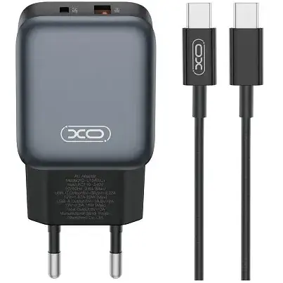 Мережевий зарядний пристрій XO L154(EU) PD20W/QC18W(1A1C) Charger TYPE-C Cable Чорний - фото 1