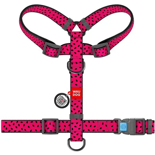 Шлея для собак Waudog Nylon анатомічна H-подібна з QR-паспортом, малюнок "Кавун", пластиковий фастекс, М - фото 2