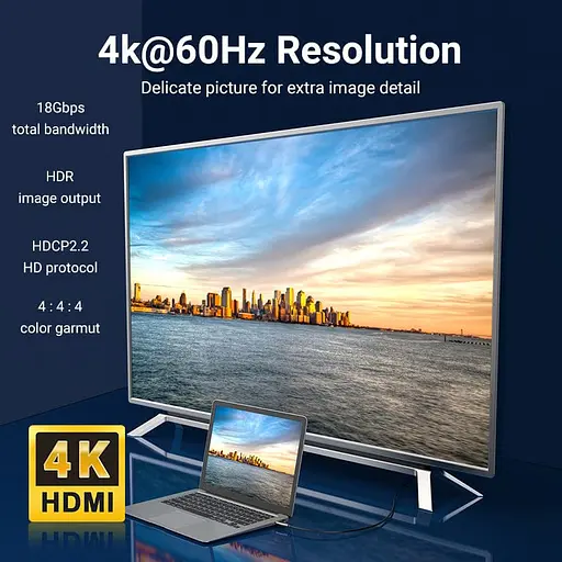 Кабель Vention HDMI M - M,50.0 м V2.0 Optical 4K 60Гц 18Gbps Dolby 7.1 PVC Black Zinc Alloy - фото 6
